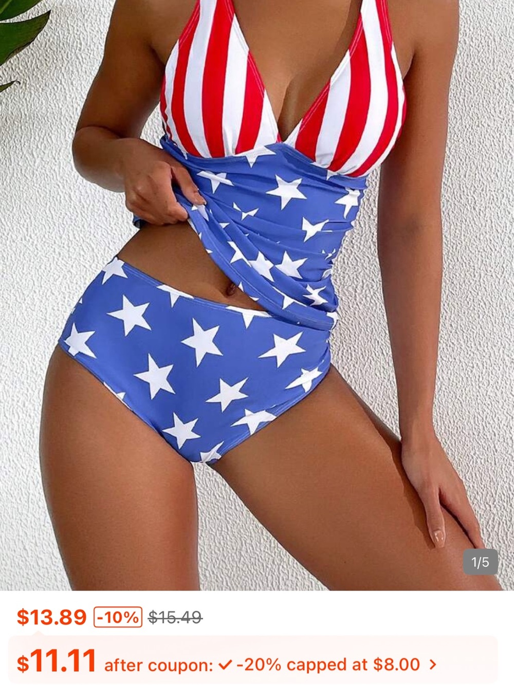 SHEIN Red White and Blue Stars & Stripes Tankini Bikini Set